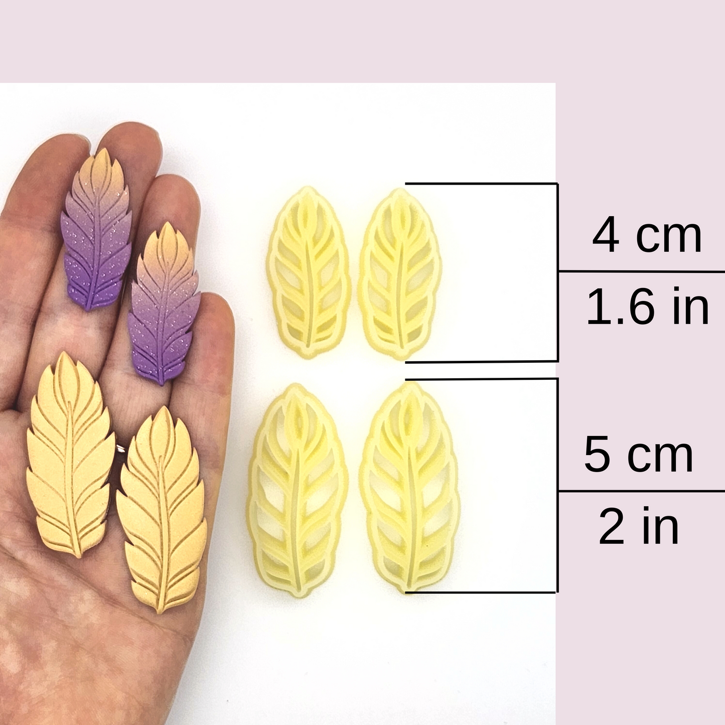 size measurements of the cutters, labeled as 4 cm (1.6 in) and 5 cm (2 in)