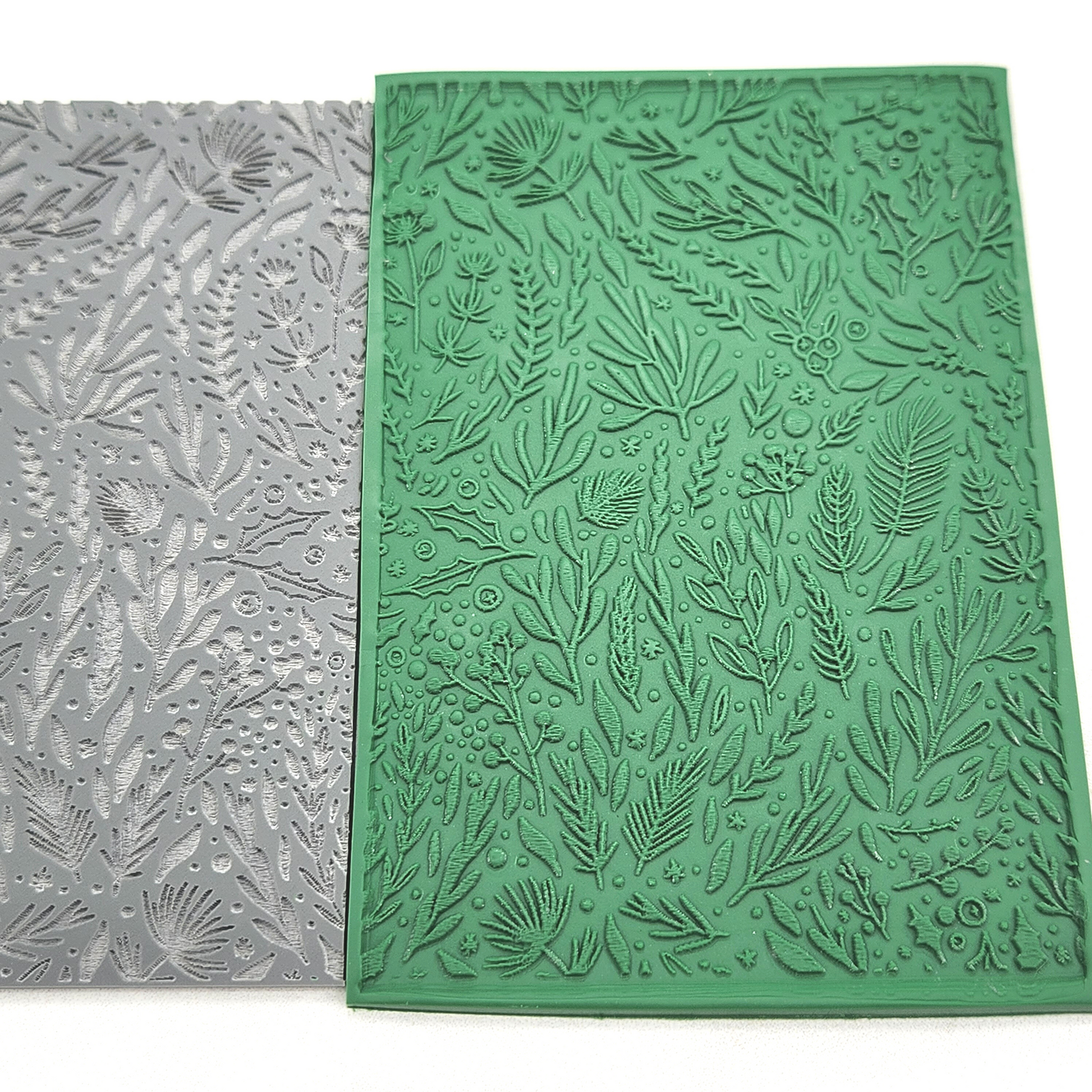 actual sample of Winter Boughs and Berries texture sheet imprinted on polymer clay slab