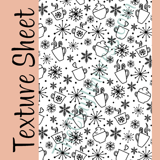 Winter themed texture sheet with snowflakes, stars and hot cocoa pattern