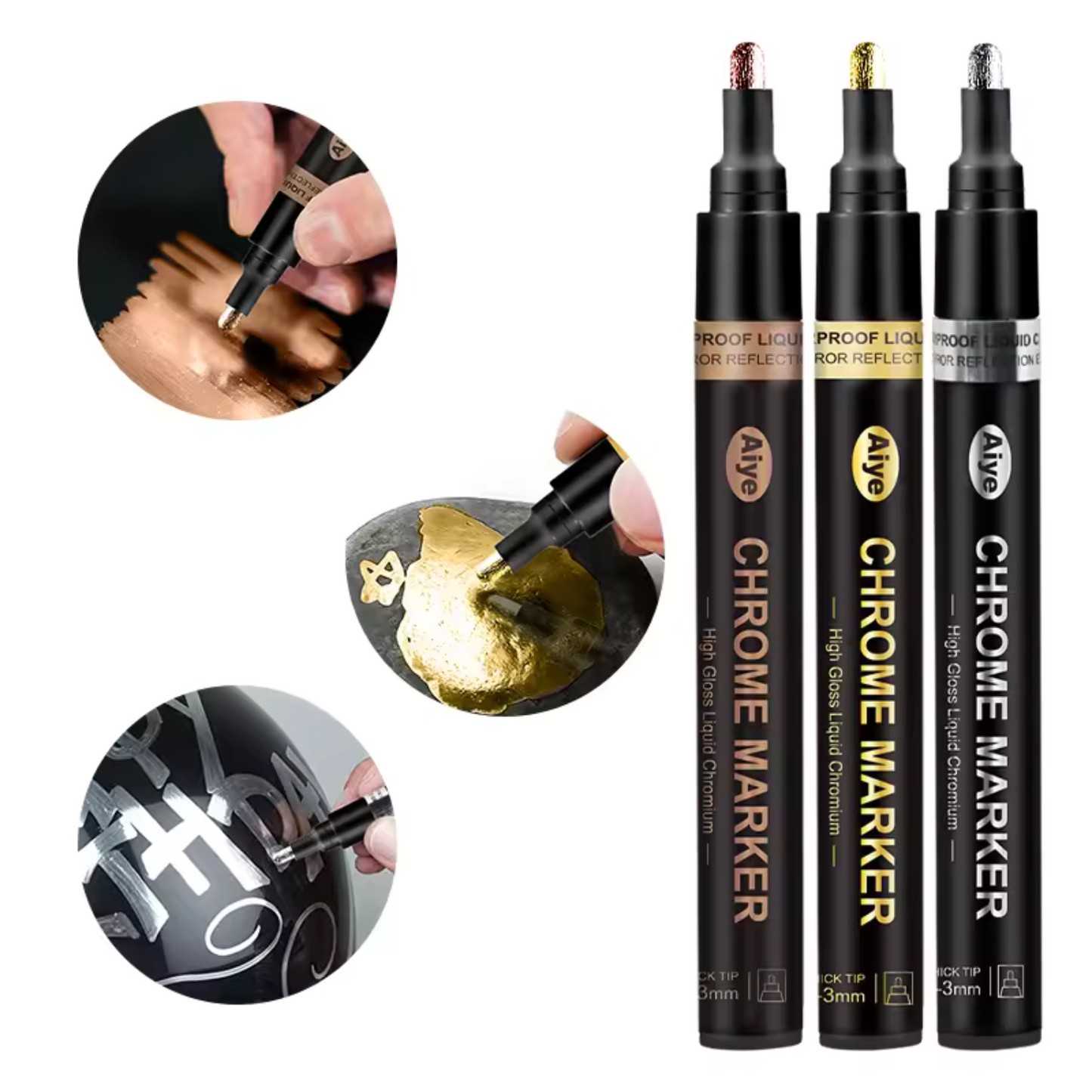 Chrome Gold & Silver Round Tip Paint Pen Set