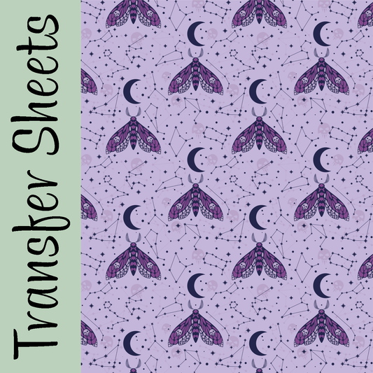 Cosmic Purple Moths Transfer Sheets