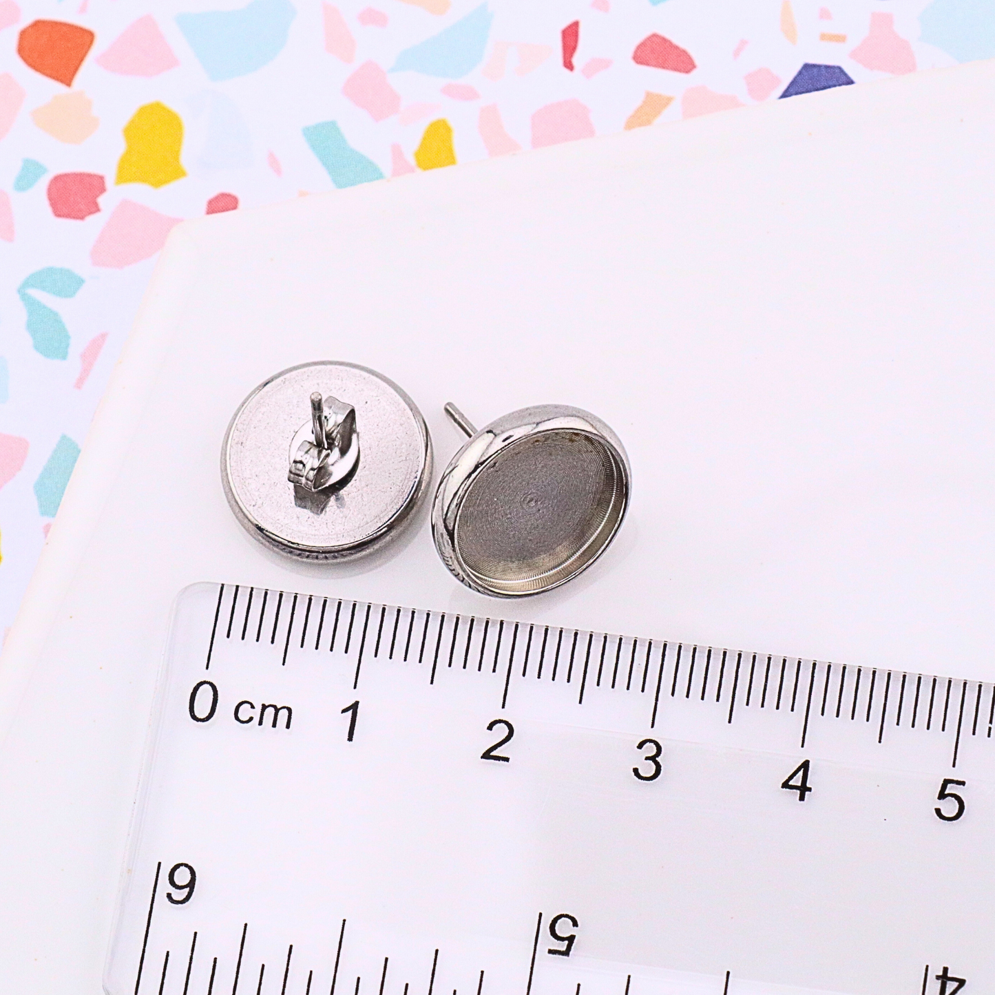 Silver Stainless Steel Bezel Studs - No Connector Loop - Monarch Pine (10 Pieces)