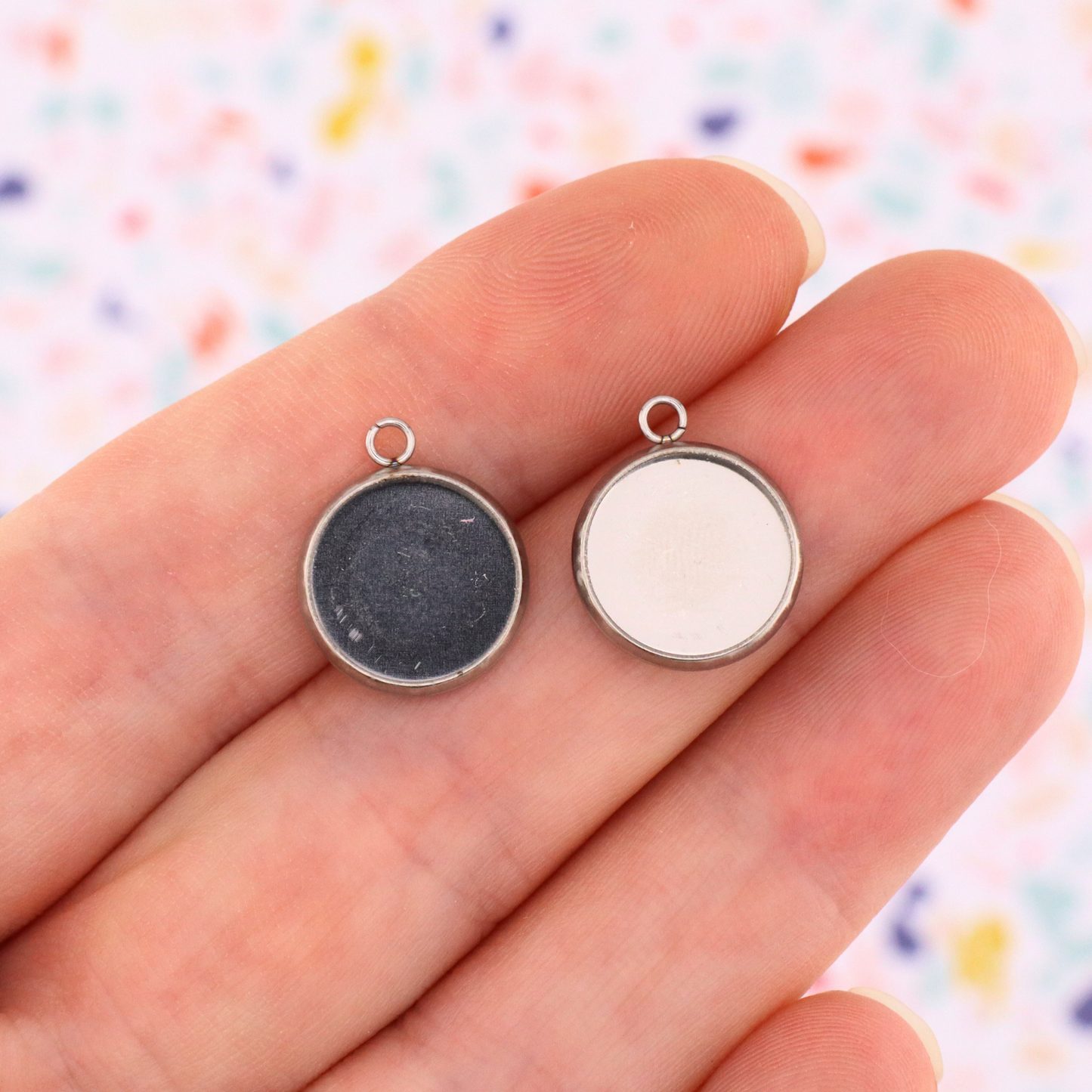 Silver Stainless Steel Bezel Charms - Monarch Pine (10 Pieces)