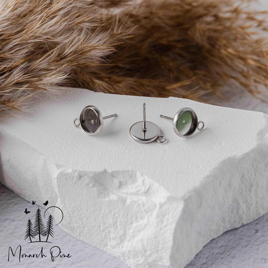 Silver Stainless Steel Bezel Studs with Connector Loop - Monarch Pine (10 Pieces)