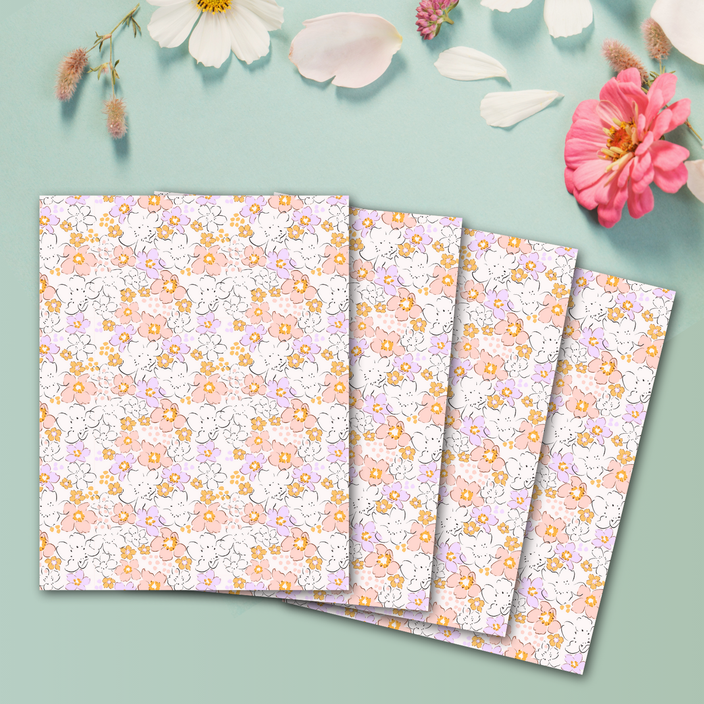 Orange & Purple Ditzy Florals Transfer Sheets