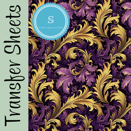 Purple & Gold Flourish Transfer Sheets