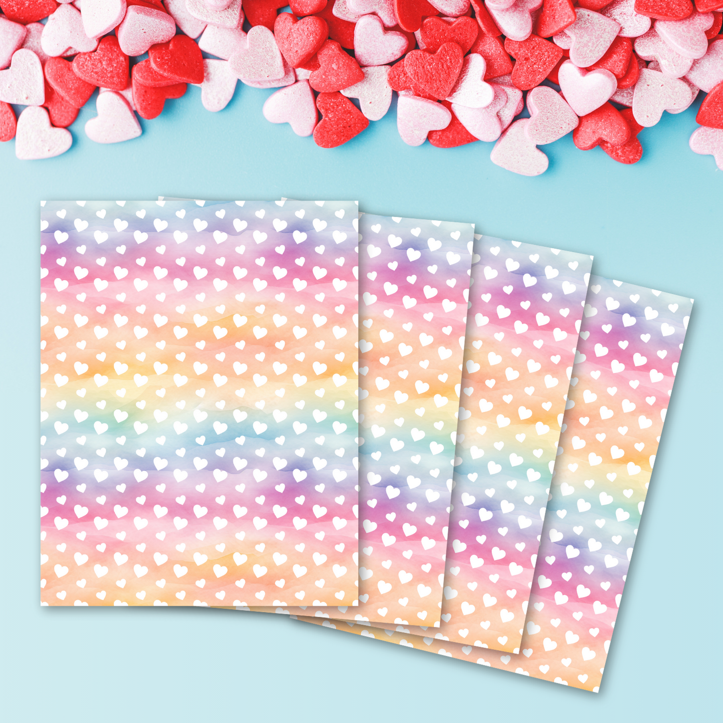 Rainbow Watercolor Hearts Transfer Sheets