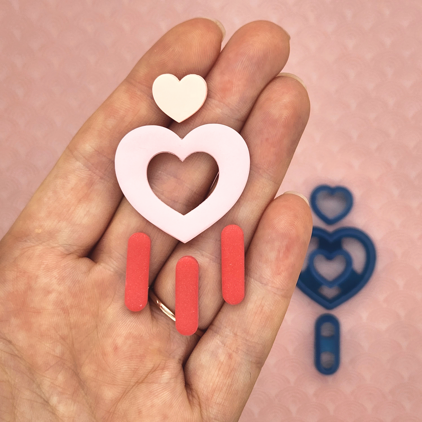 Chelsea heart dangle set polymer clay earrings sample