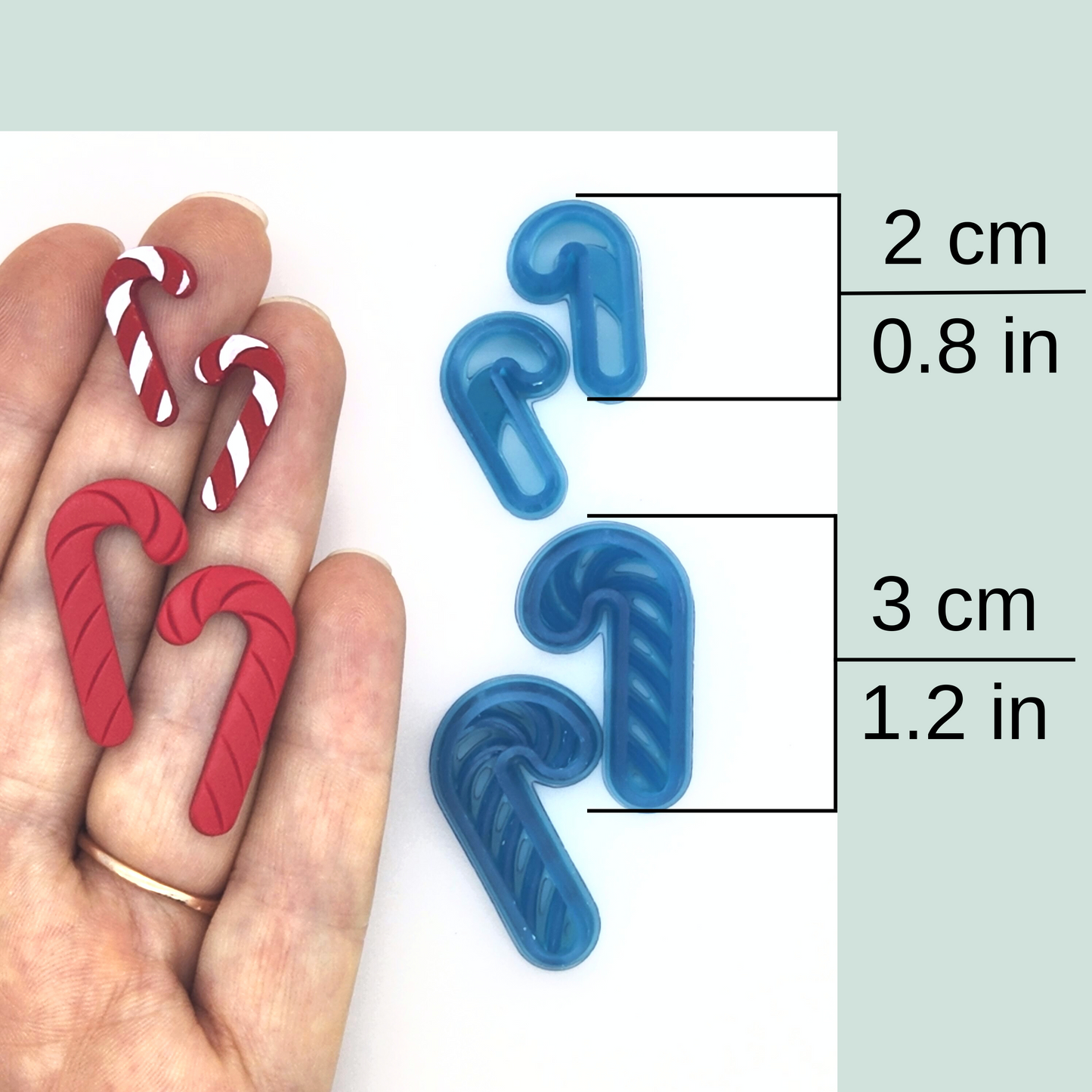 Christmas Candy Cane Polymer Clay Cutters available in small tiny sizes