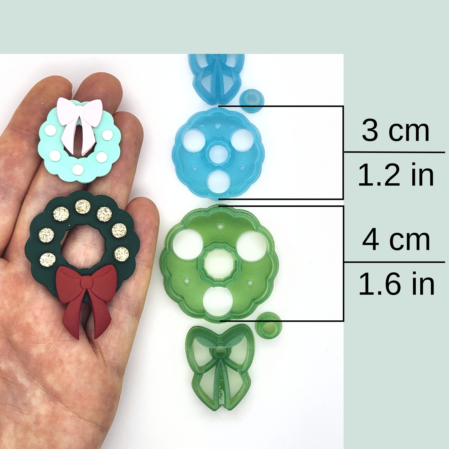 Winter Christmas Wreath Polymer Clay Cutter Sizes