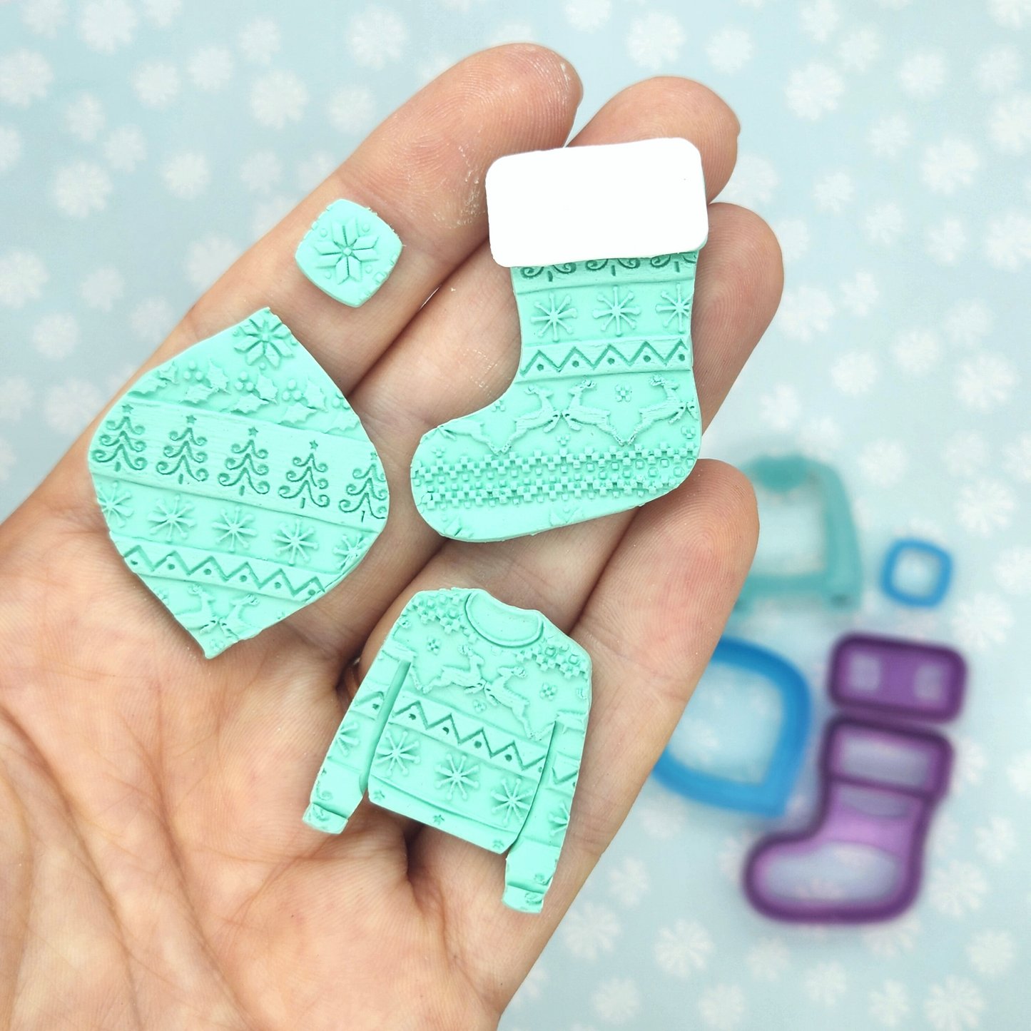 Cute Unique Christmas Knits Texture on Polymer Clay Earrings Jewelry Charms and Ornaments Clay Cutter