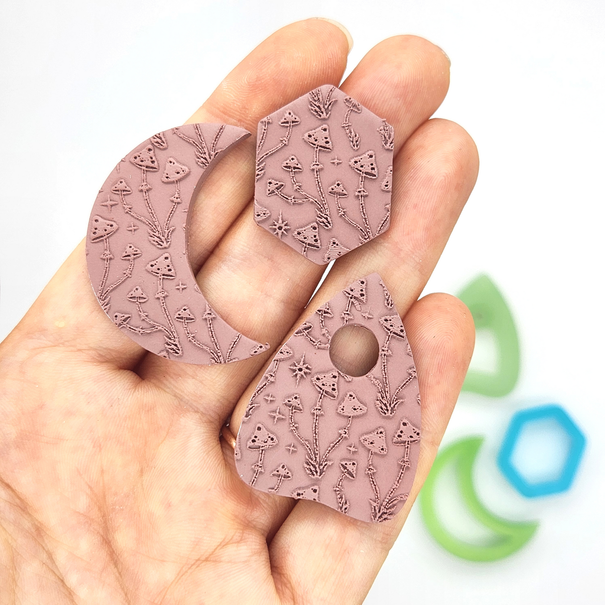 Actual Magick Mushrooms Texture Sheet on Polymer Clay Shapes