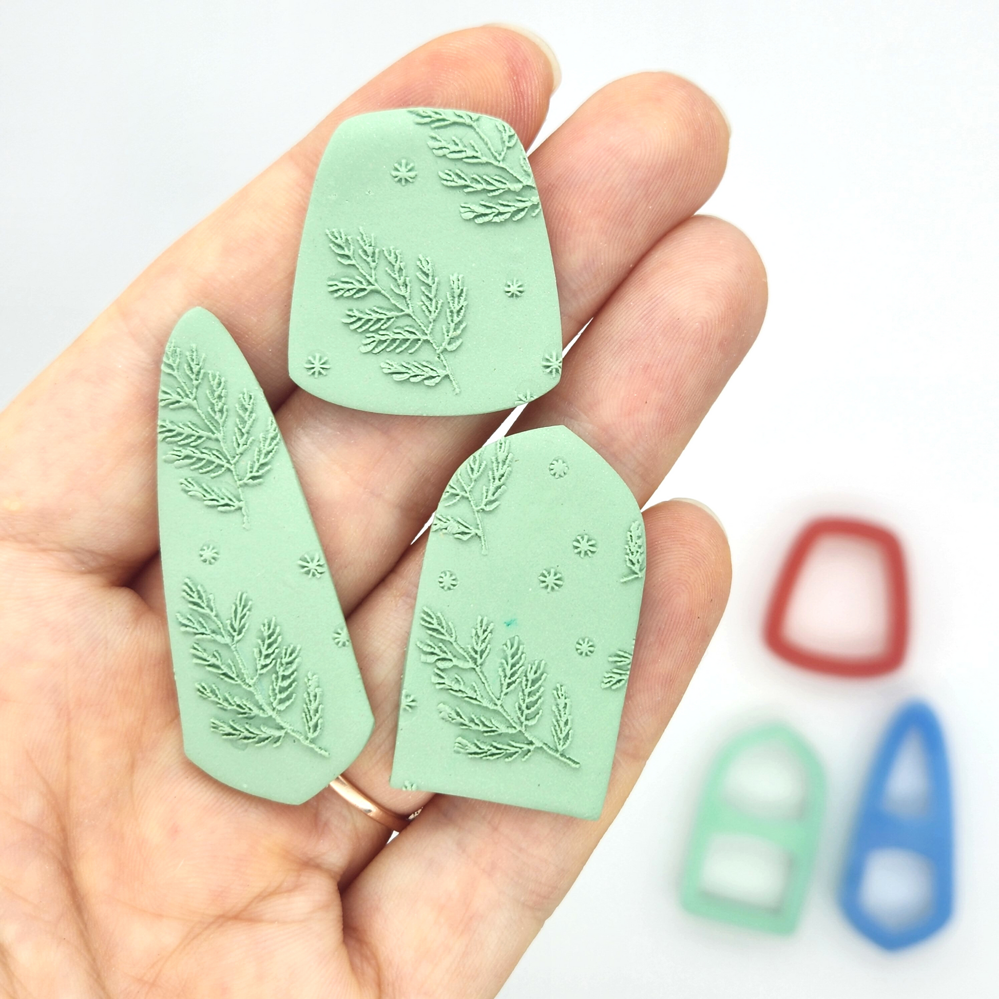 Winter Christmas Botanical Plants Texture Polymer Clay Earrings Jewelry Charms and Ornament Crafts