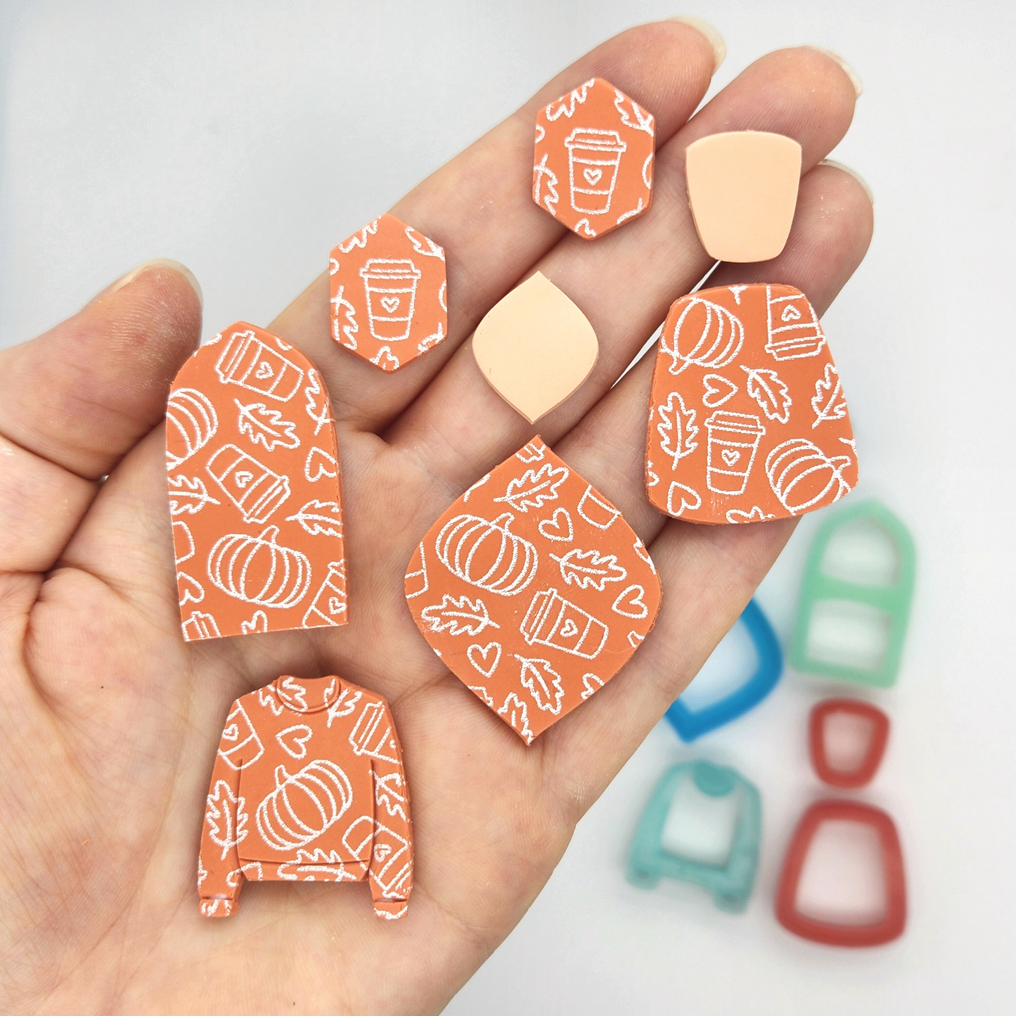 Actual Pumpkin Spice Latte Silk Screen on Polymer Clay Shapes Sample