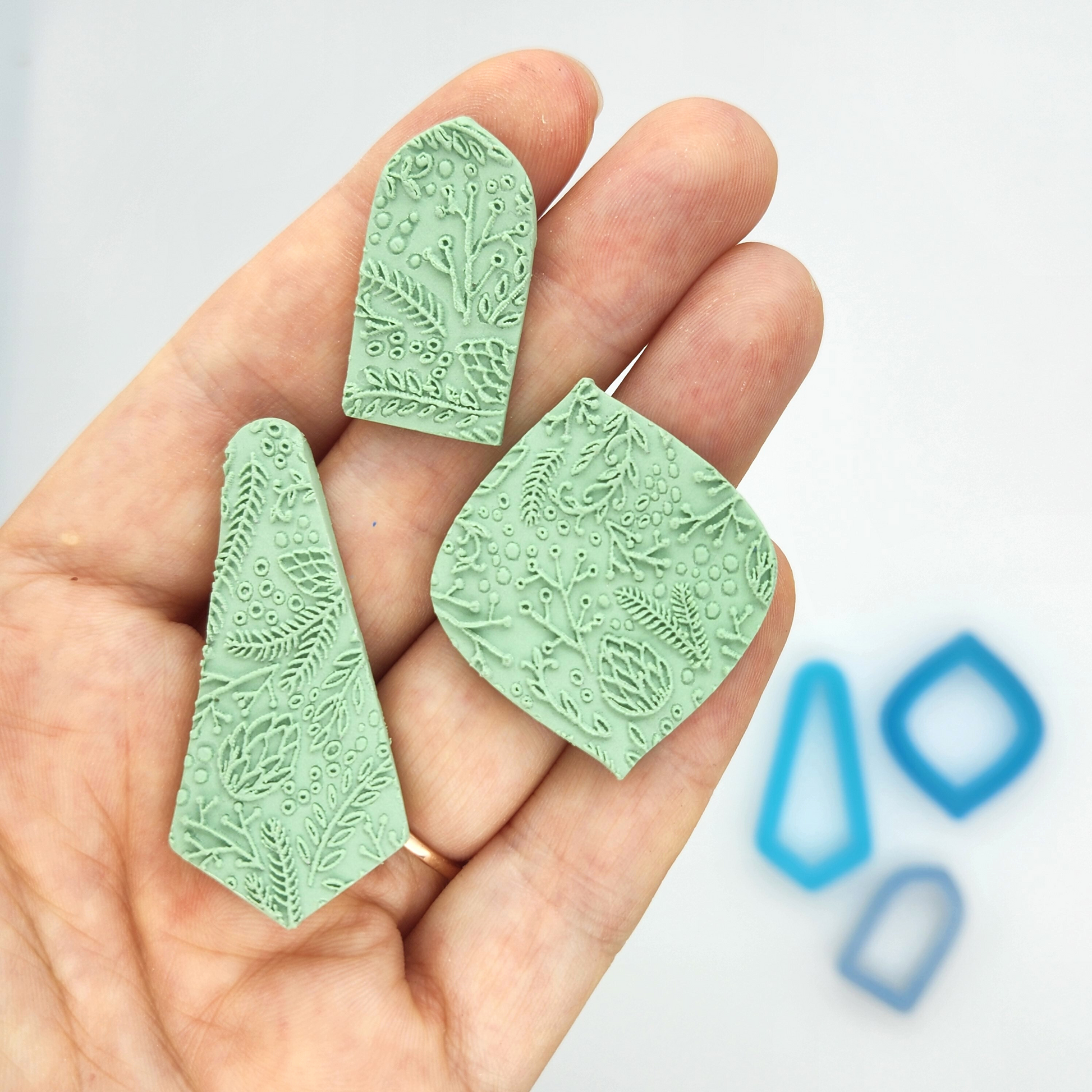 Winter Bohemian Botanicals Plants Texture Polymer Clay Jewelry Earring Making Charms and Ornaments