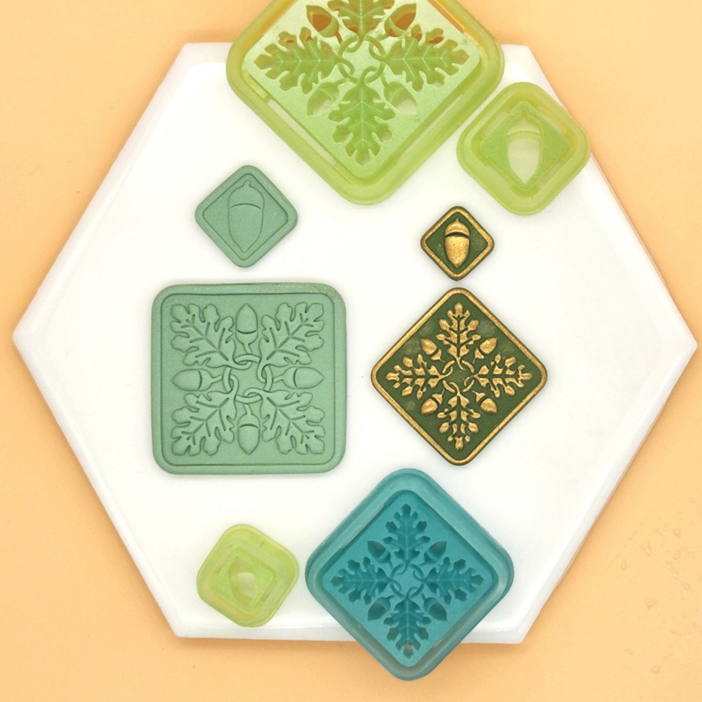 Fall Acorn and Oak Leaves Design Tile Style Set Polymer Clay Cutters