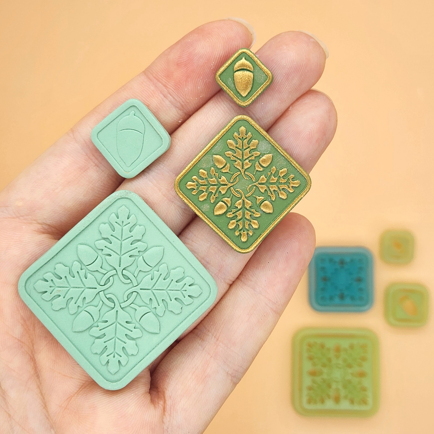 Detailed Acorn and Oak Leaves Tile Design Polymer Clay Cutters