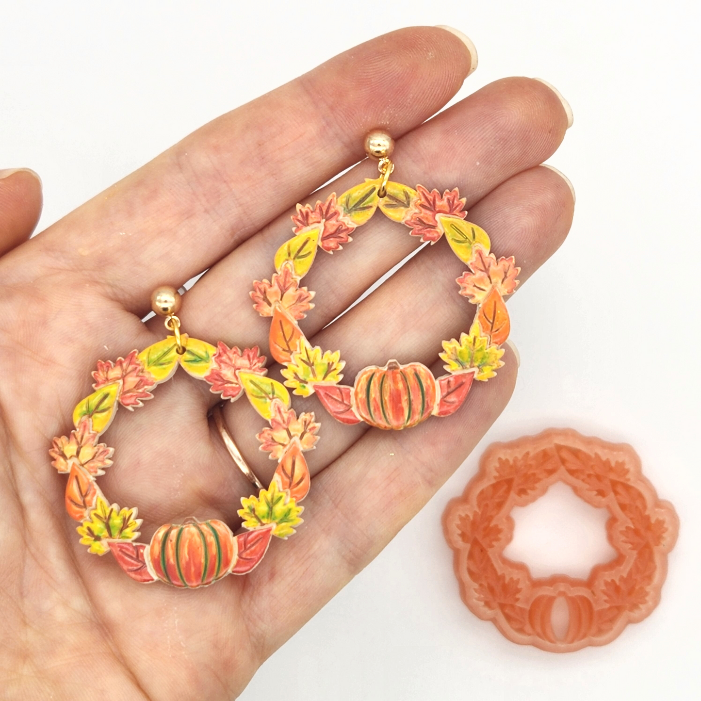Autumn Wreath Polymer Clay Earrings Sample