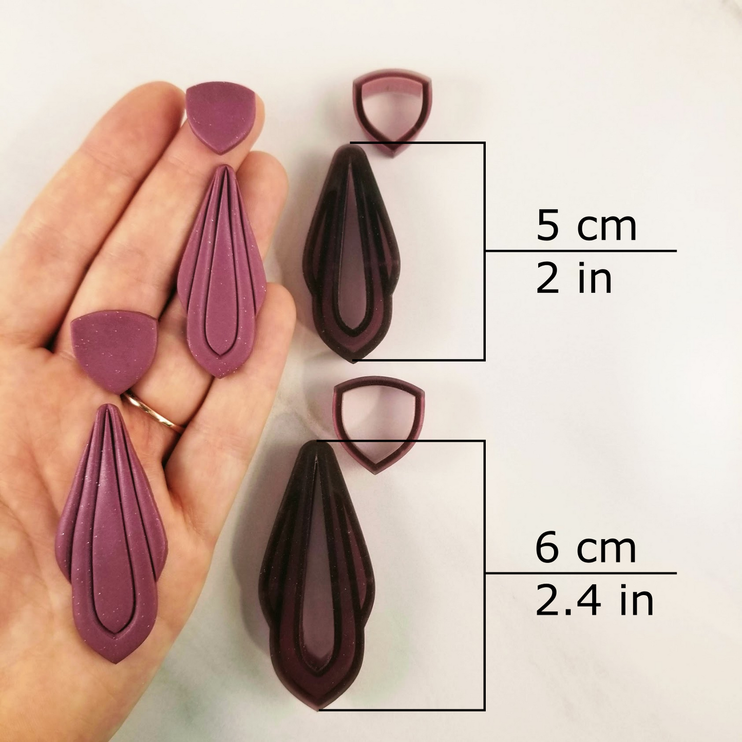 Art deco teardrop polymer clay cutter available sizes, 5 centimeters / 2 inches, 6 centimeters / 2.4 inches