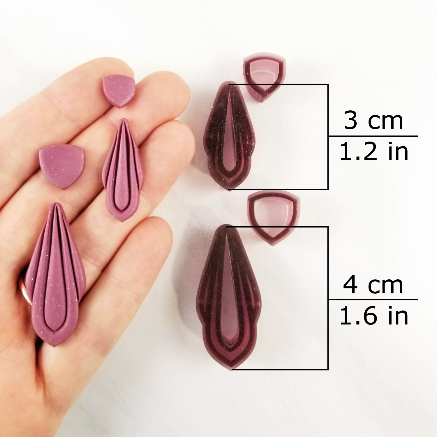 Art deco teardrop polymer clay cutter available sizes, 3 centimeters / 1.2 inches, 4 centimeters / 1.6 inches