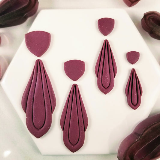 Art deco teardrop debossing dangle with matching stud polymer clay cutter for earring and jewelry making