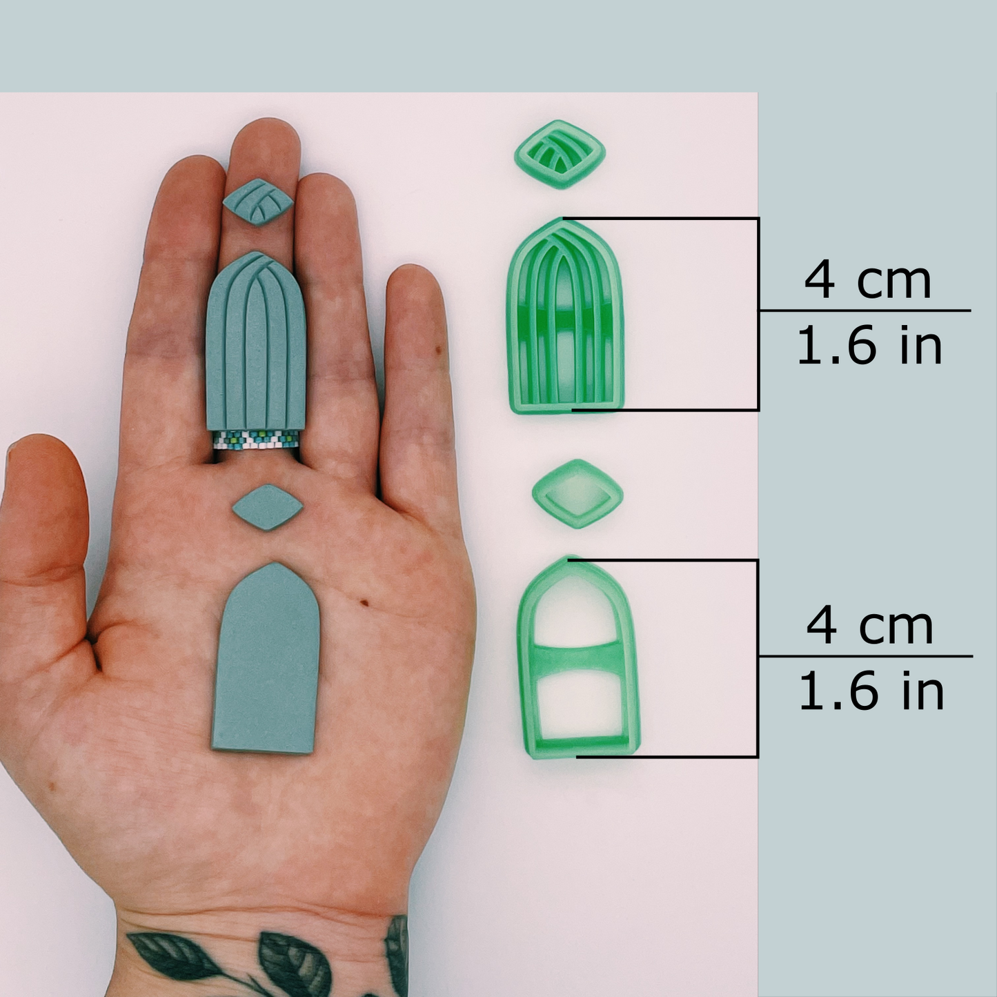 Art Deco Ogive polymer clay cutter debossing and outline style in size 4 centimeters / 1.6 inches