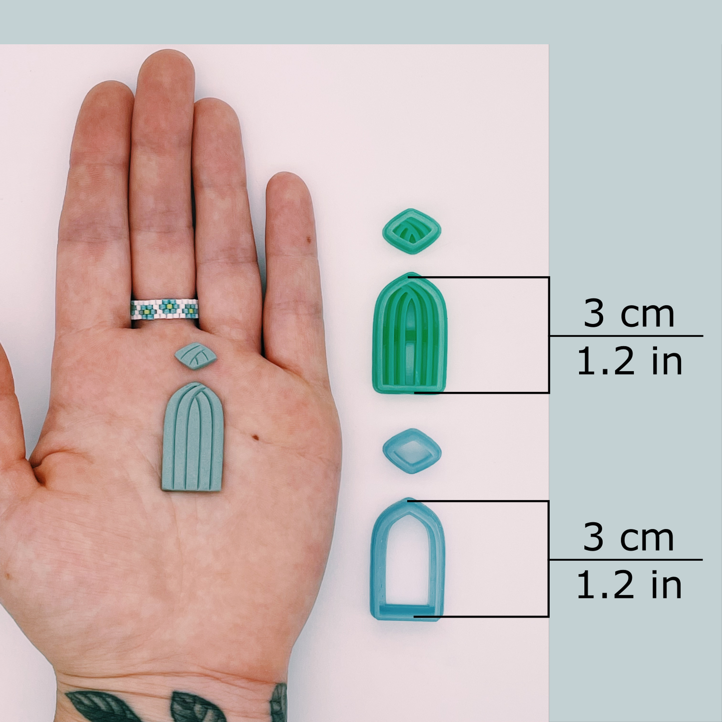 Art Deco Ogive polymer clay cutter debossing and outline style in size 3 centimeters / 1.2 inches