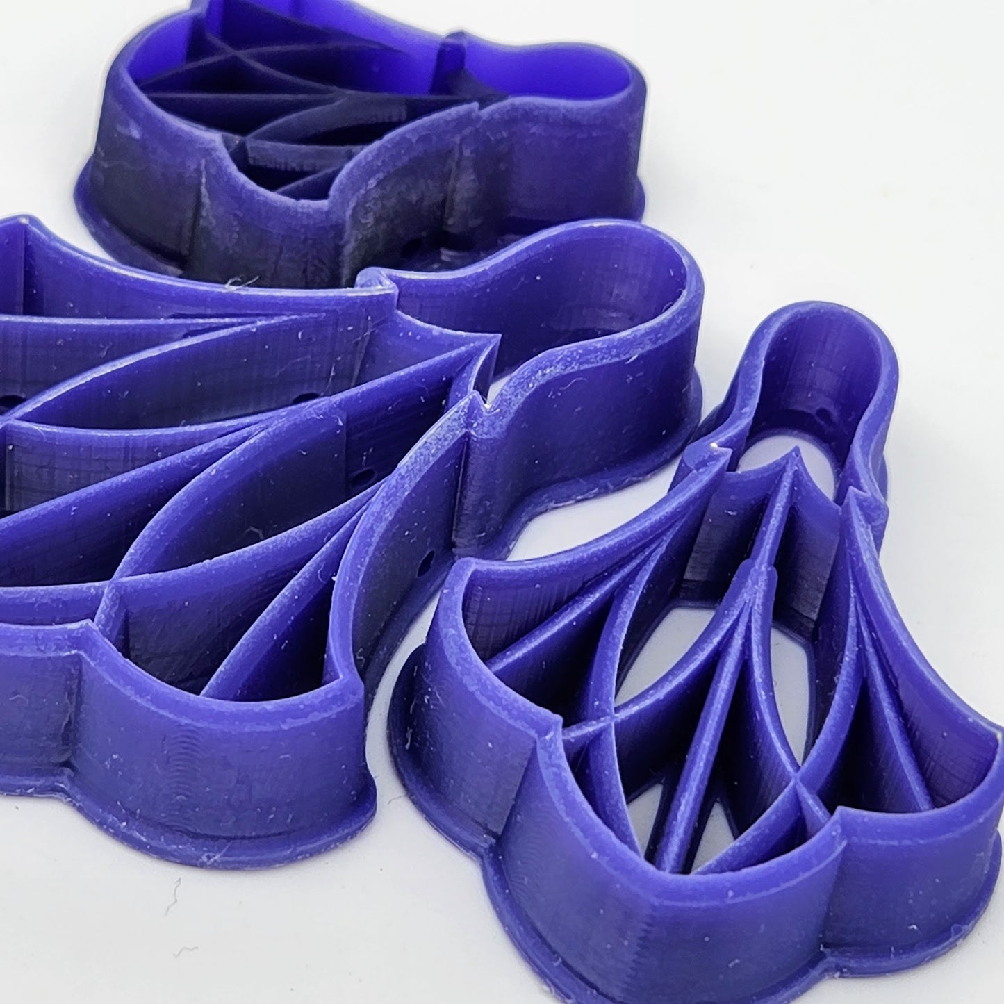 3d printed Art deco trumpet flower shape debossing polymer clay cutter. Polymer clay tools and supplies for jewelry and earring making