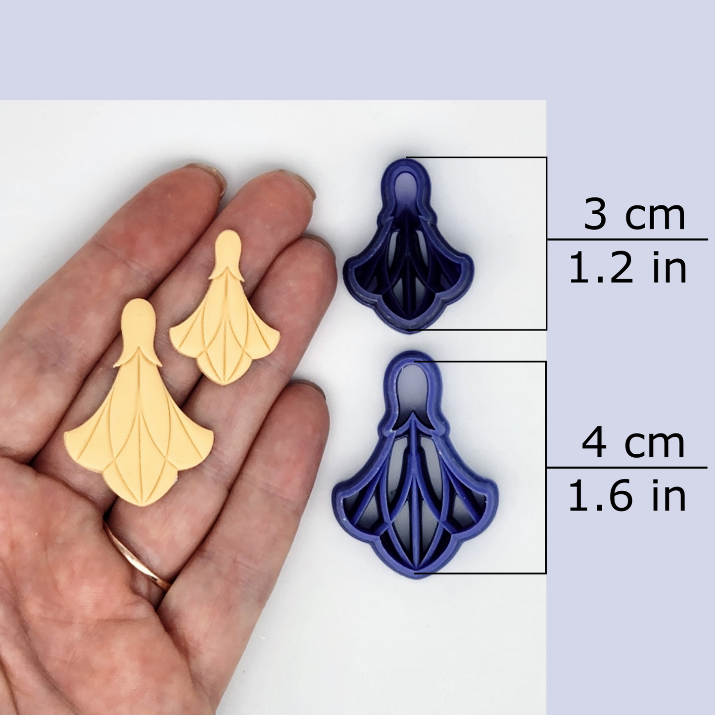 Art deco trumpet flower available size, 3 centimeters / 1.2 inches, 4 centimeters / 1.6 inches