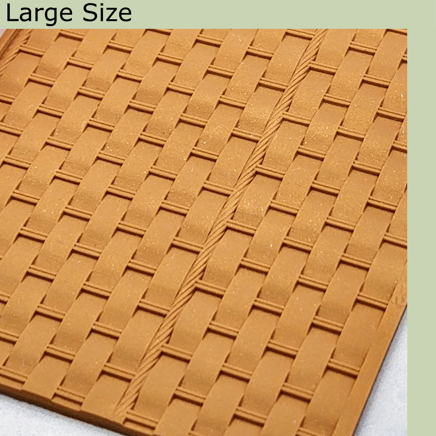 close up zoomed in angle to show large size basket weave pattern details