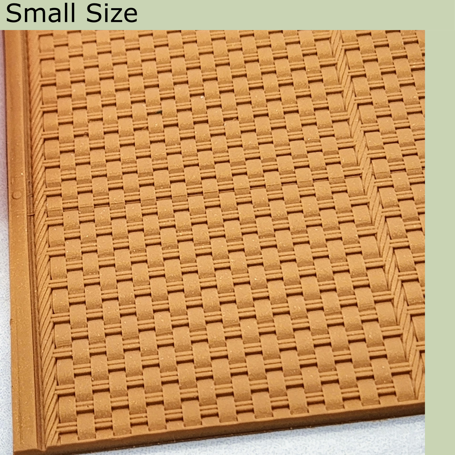 close up zoomed in angle to show small size basket weave pattern details