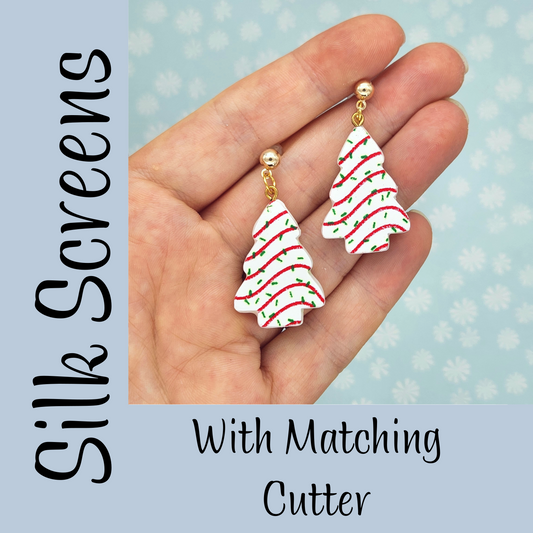 Christmas Tree Cake Silk Screen Set Candy Cane and Sprinkles Design and Polymer Clay Cutter