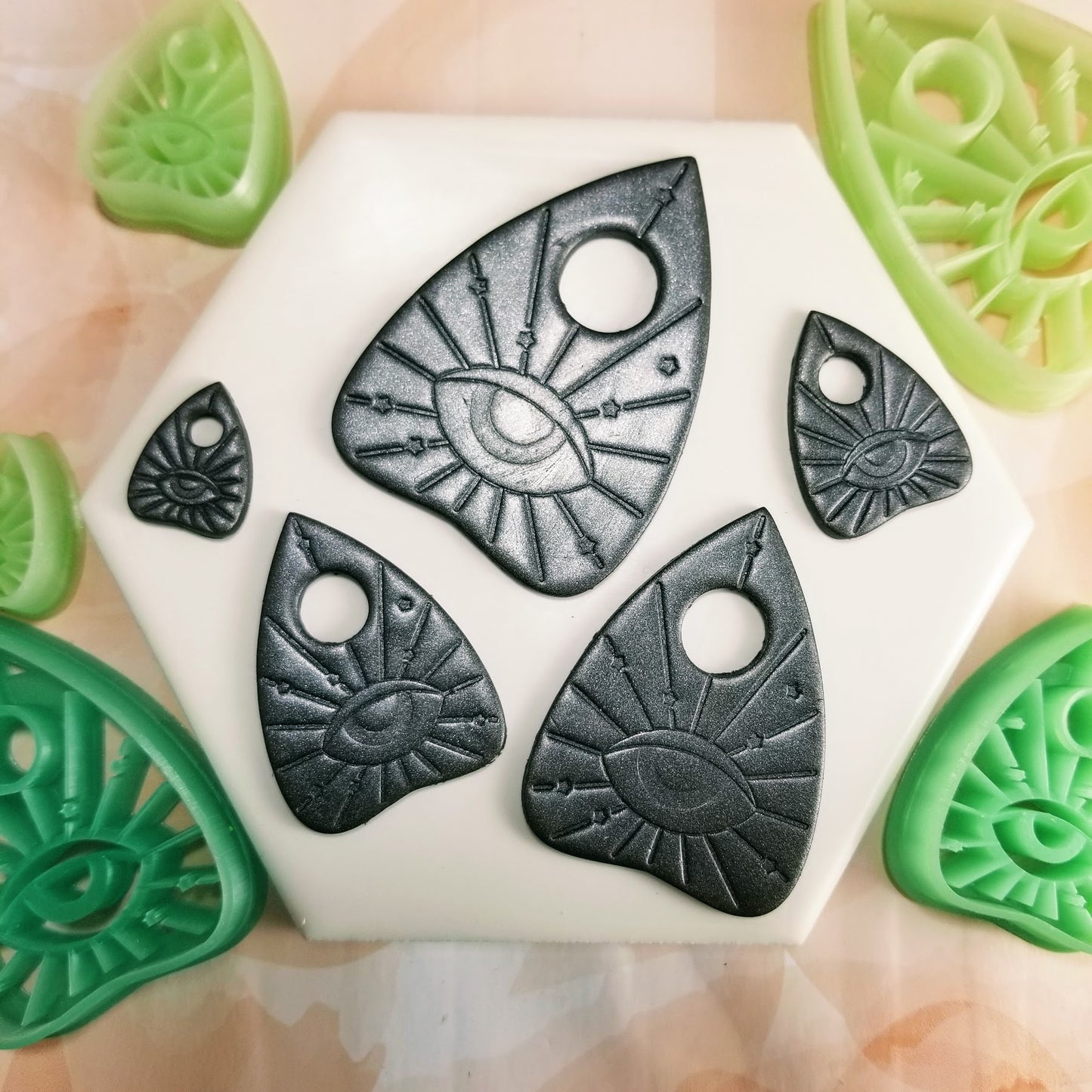 Ouija Board Planchette Polymer Clay Cutters with Eye debossing Embossing Detail