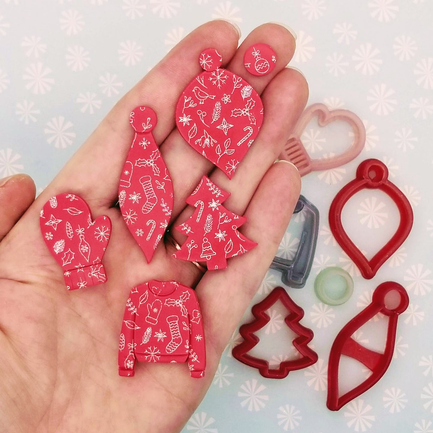 Christmas Themed Silkscreen Stencil for Polymer Clay Jewelry Earrings Charms