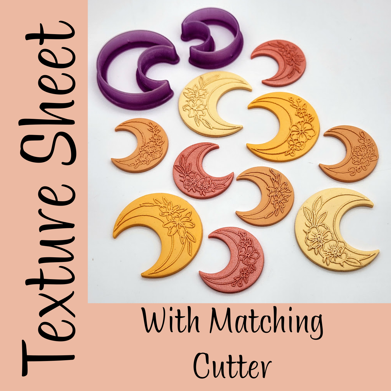 Floral Moons Texture Sheet & Matching Cutter (Two Sizes)
