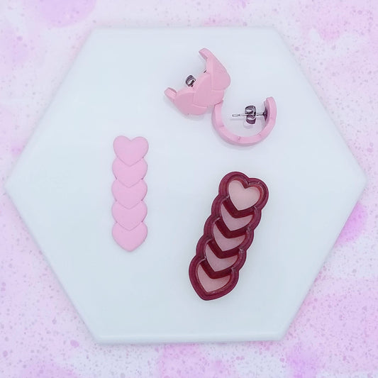 Heart chain like huggie polymer clay cutter with sample finish product styled straight and ring huggie for earring making