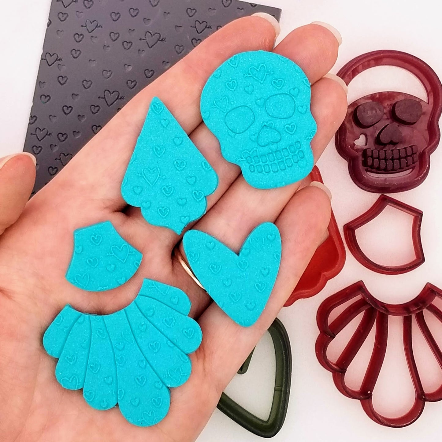 sample output of hearts and arrows texture on polymer clay shapes