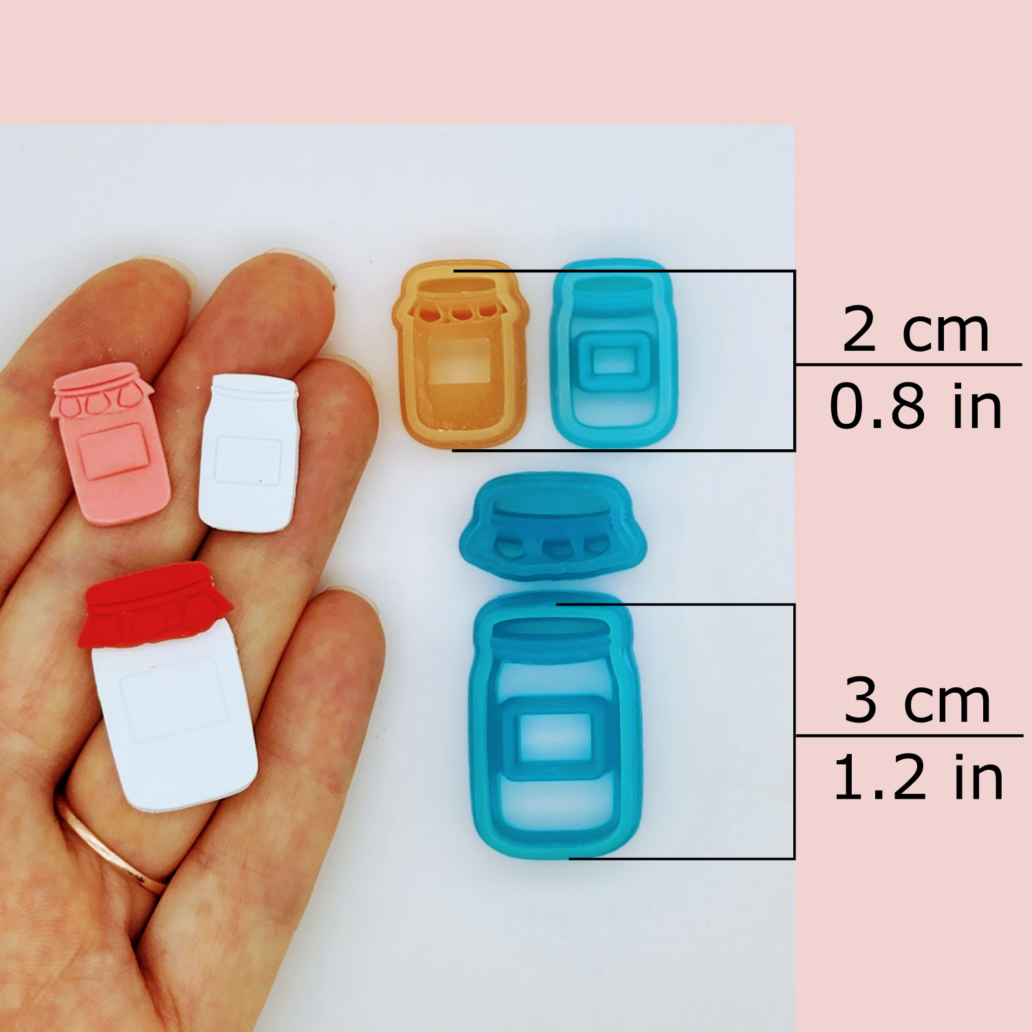 jar and jam polymer clay cutter available sizes, 2 centimeter / 0.8 inches, 3 centimeter / 1.2 inches