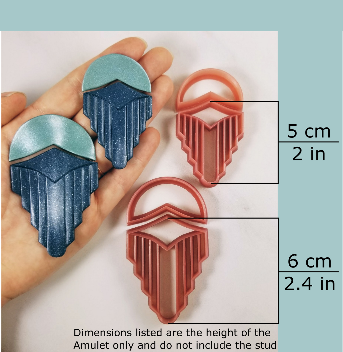 Embossing/debossing Art Deco Amulet Polymer Clay Cutter Dimensions Large Medium Statement