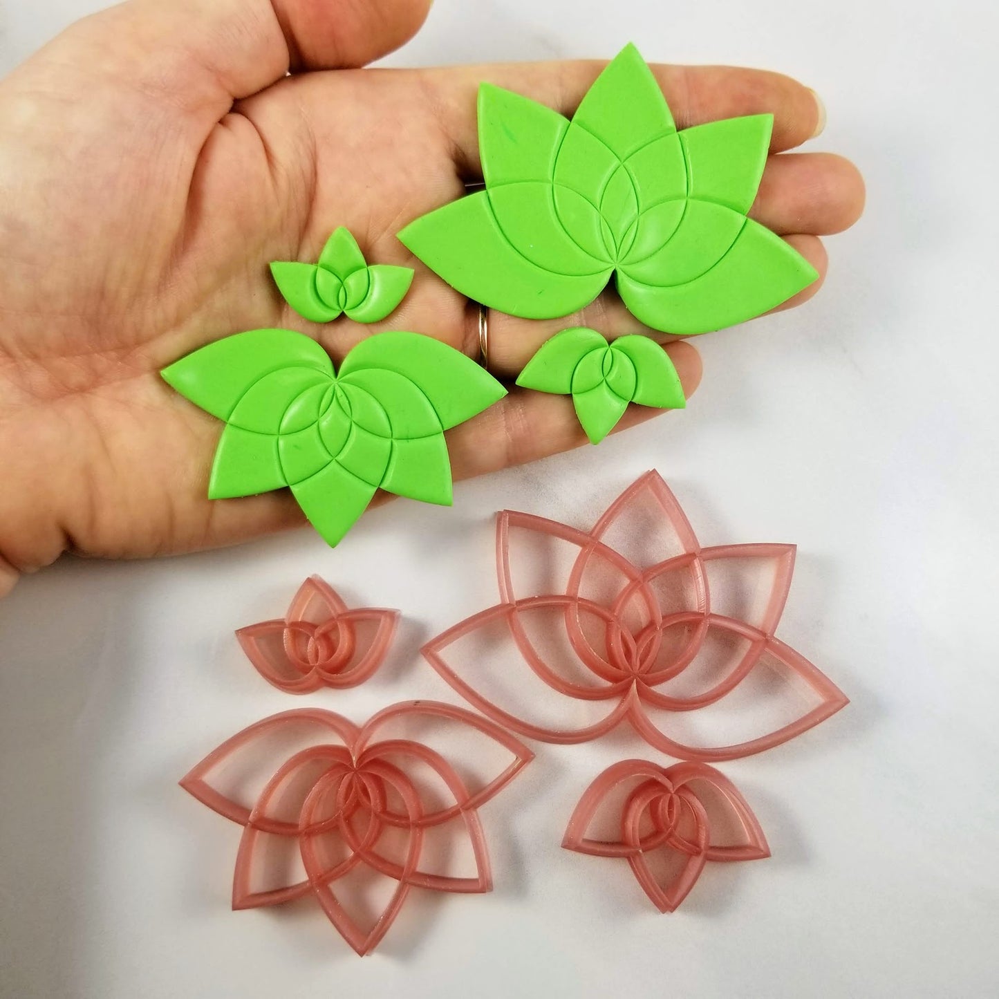 lotus polymer clay cutter for sizes 5 and 4 centimeters with finish product polymer clay sample for reference