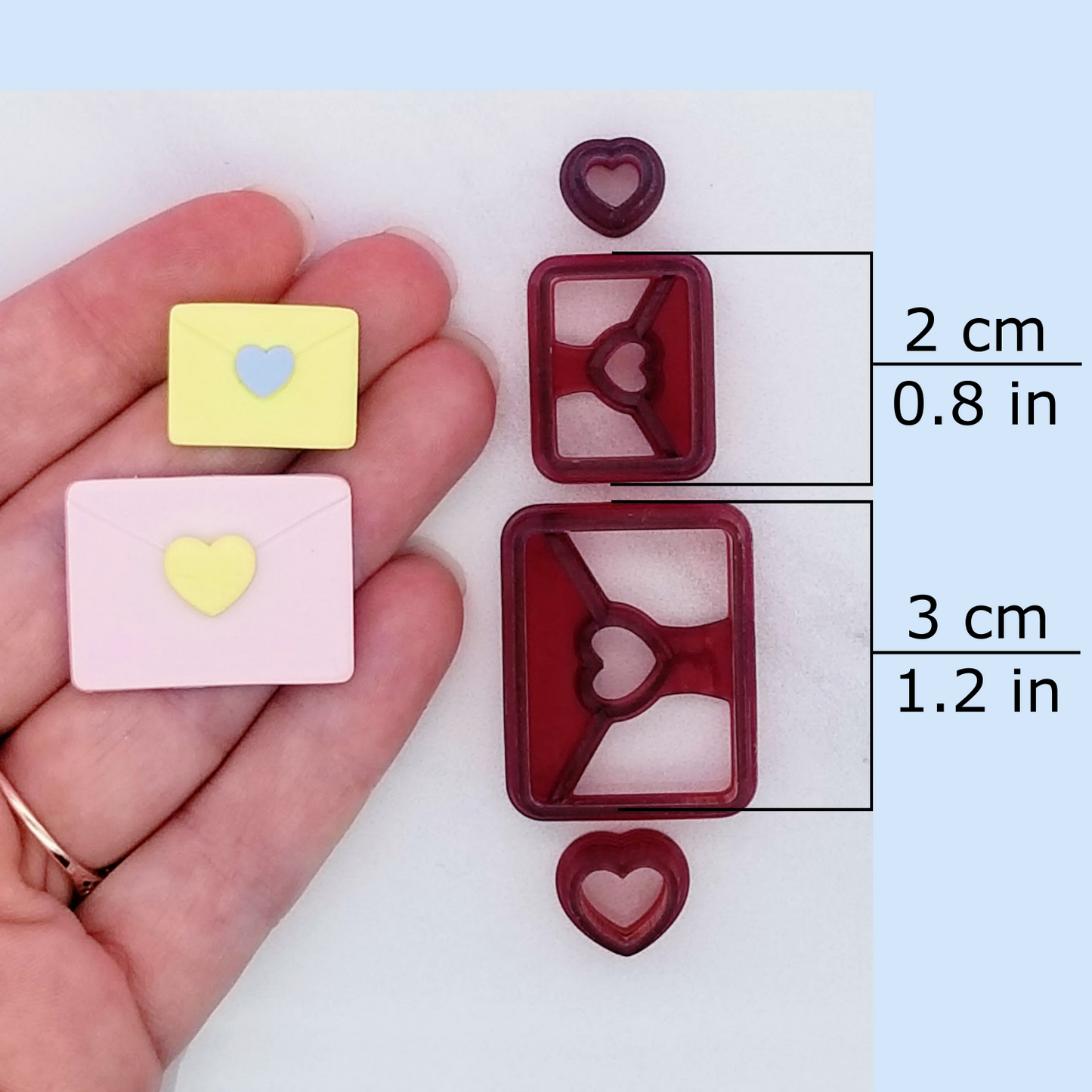 Love letter polymer clay cutter available sizes, 2 centimeters / 0.8 inches, 3 centimeters / 1.2 inches