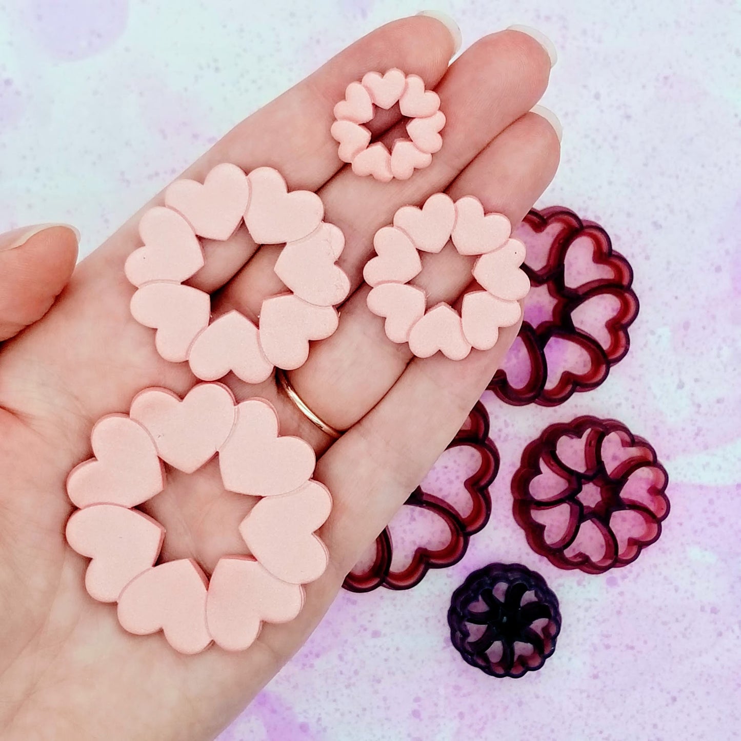 Ring of hearts sample finish product on polymer clay in detail