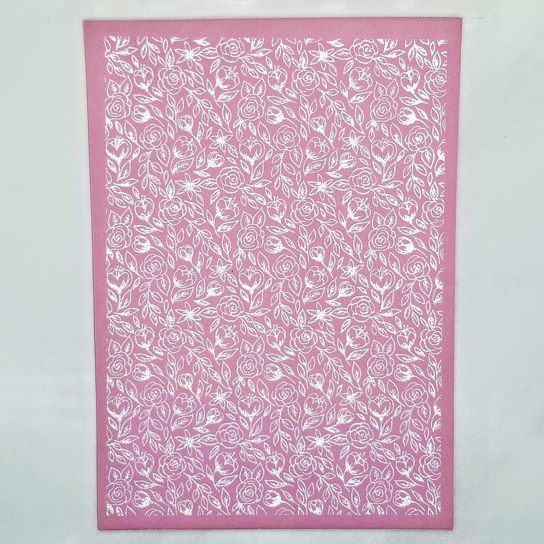 Romantic roses flower floral botanical sample silk screen stencil painting on polymer clay slab