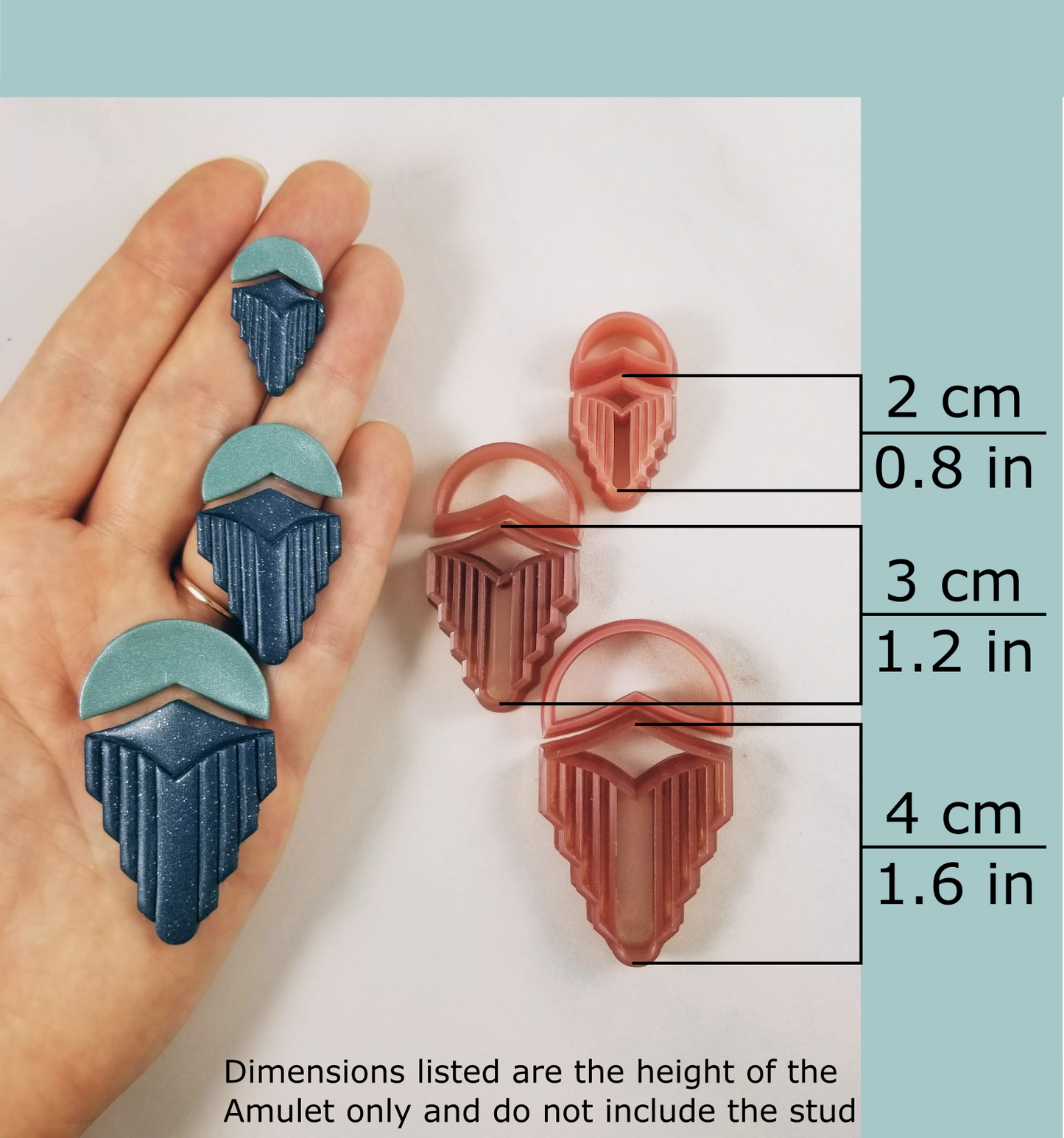 Embossing/debossing Art Deco Amulet Polymer Clay Cutter Dimensions Tiny Mini Small Stud
