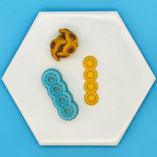 Sunflower huggie clay cutter and sample finish product sunflower chain dangle and sunflower huggie ring