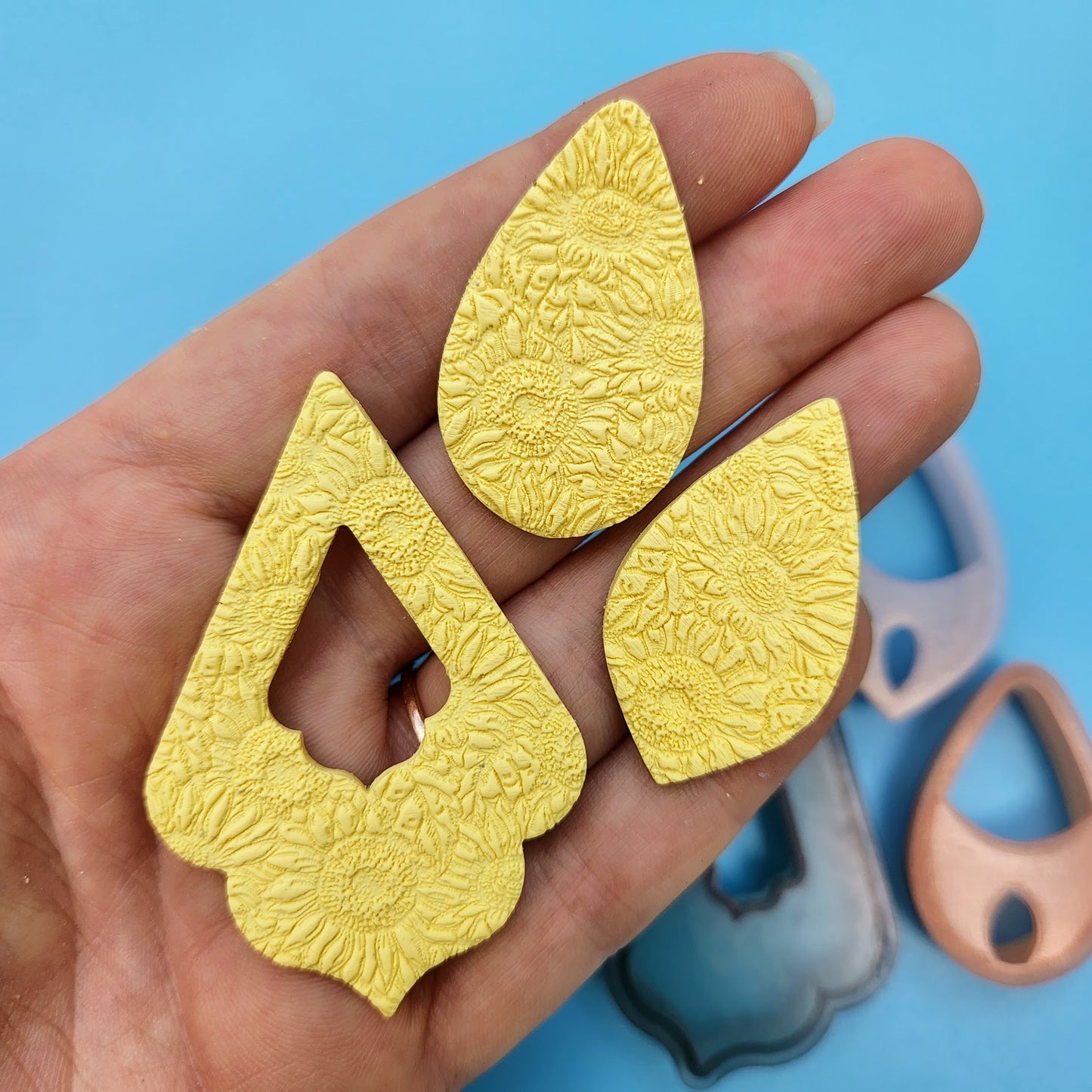 sunny sunflowers texture on polymer clay earrings