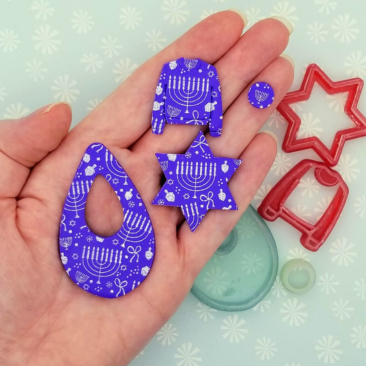 Jewish Hanukkah NIghts Design Pattern Silkscreen Stencil Polymer Clay Earrings Jewelry Charms