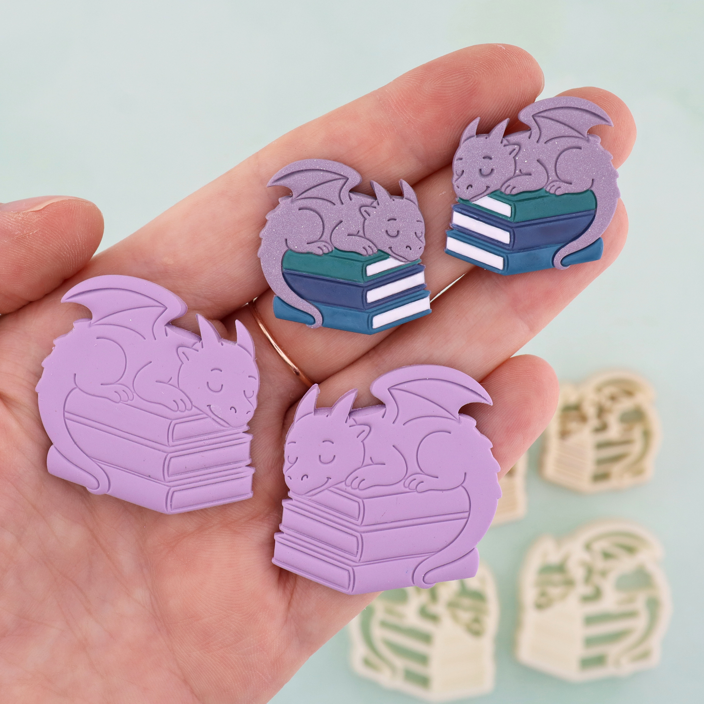 Baby Dragon on Books Polymer Clay Cutters - Mirrored Pair