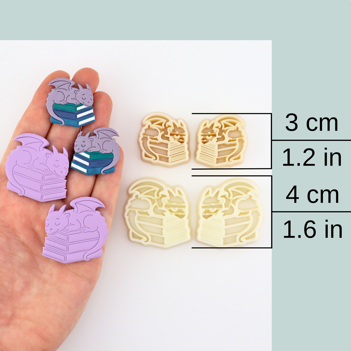 Baby Dragon on Books Polymer Clay Cutters - Mirrored Pair