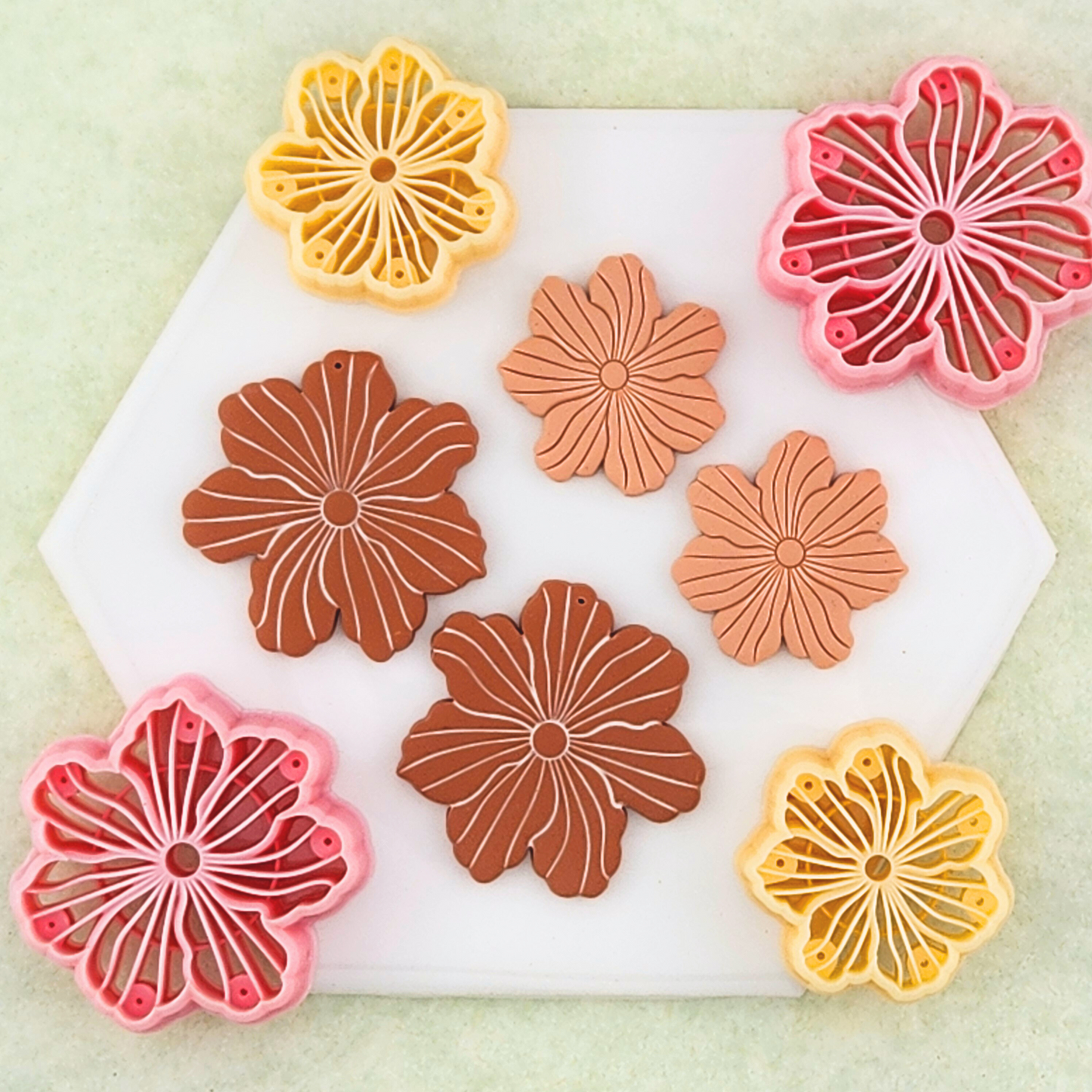 Hand-Drawn Blossom Mirrored Polymer Clay Cutter Set